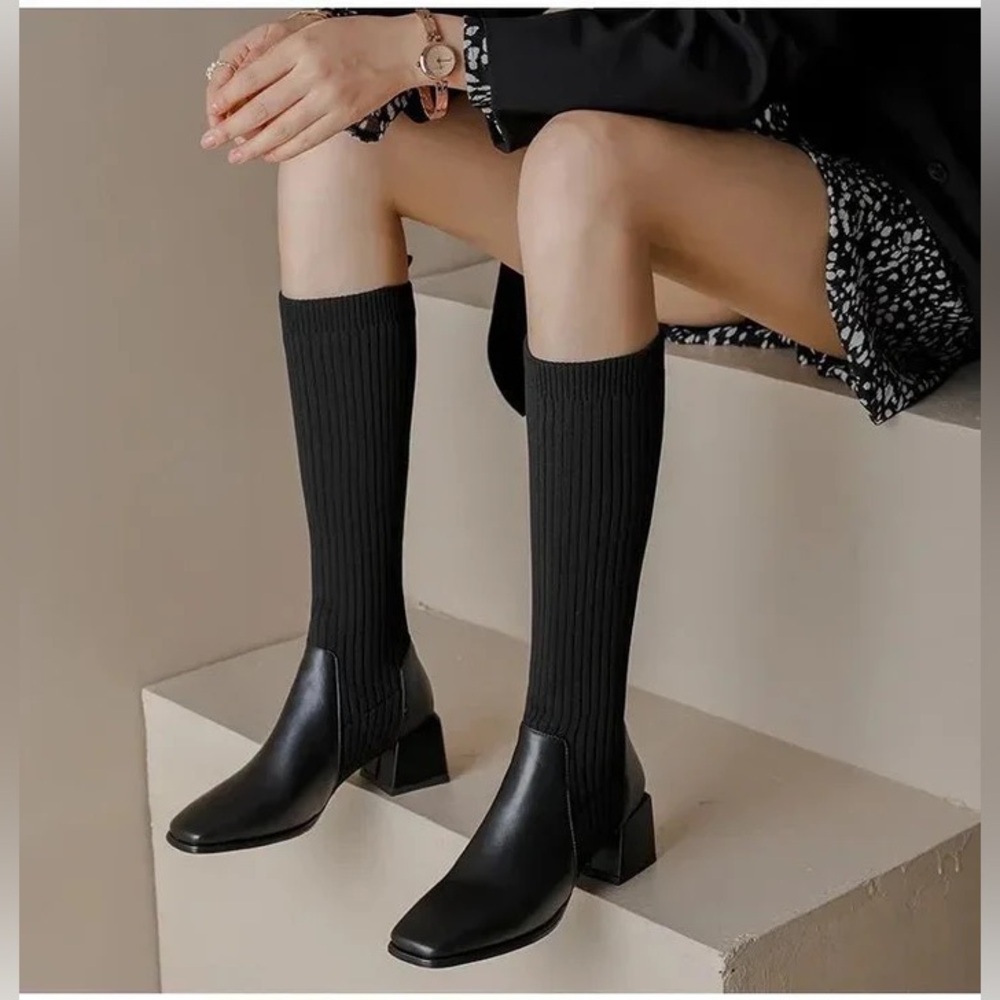 Classic Mid Heel Sock Boots